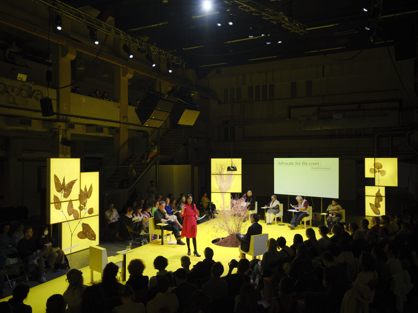 Public Hearings during the Court for Intergenerational Climate Crimes: The British East India Company on Trial (2025). Presented by Serpentine Galleries at Ambika P3, London. Photo: Jonas Staal